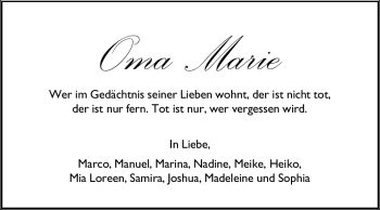 Traueranzeige von Marie  von Odenwälder Echo