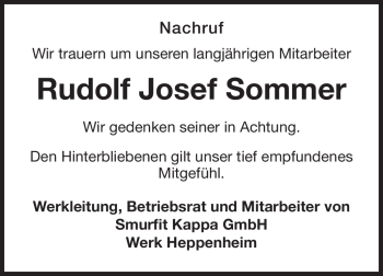Traueranzeige von Rudolf Josef Sommer von Starkenburger Echo