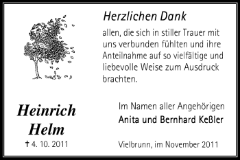 Traueranzeige von Heinrich Helm von Odenwälder Echo