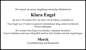 Traueranzeige von Klara Engel von Echo-Zeitungen (Gesamtausgabe)