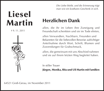 Traueranzeige von Liesel Martin von Rüsselsheimer Echo, Groß-Gerauer-Echo, Ried Echo