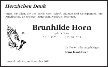 Traueranzeige von Brunhilde Horn von Rüsselsheimer Echo, Groß-Gerauer-Echo, Ried Echo
