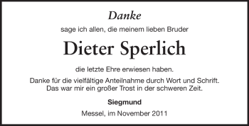 Traueranzeige von Dieter Sperlich von Echo-Zeitungen (Gesamtausgabe)