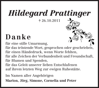 Traueranzeige von Hildegard Prattinger von Odenwälder Echo