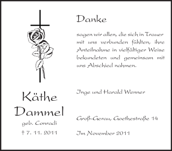 Traueranzeige von Käthe Dammel von Rüsselsheimer Echo, Groß-Gerauer-Echo, Ried Echo