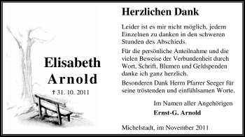 Traueranzeige von Elisabeth Arnold von Odenwälder Echo