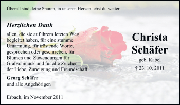 Traueranzeige von Christa Schäfer von Echo-Zeitungen (Gesamtausgabe)