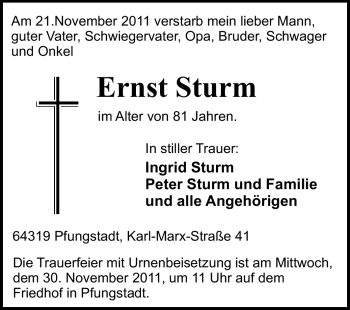Traueranzeige von Ernst Sturm von Echo-Zeitungen (Gesamtausgabe)