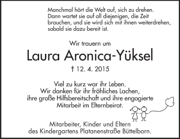 Traueranzeige von Laura Aronica-Yüksel von Rüsselsheimer Echo, Groß-Gerauer-Echo, Ried Echo