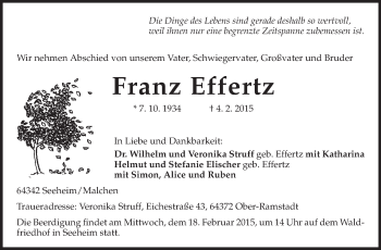 Traueranzeige von Franz Effertz von Echo-Zeitungen (Gesamtausgabe)