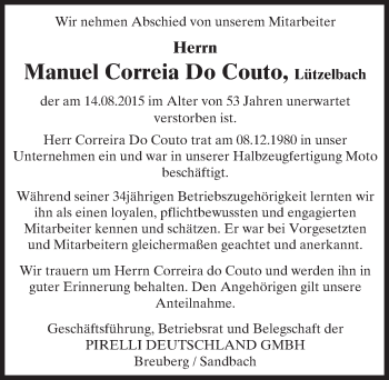 Traueranzeige von Manuel  Correira Do Couto von trauer.echo-online.de