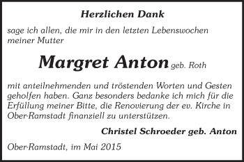 Traueranzeige von Margret Anton von Echo-Zeitungen (Gesamtausgabe)