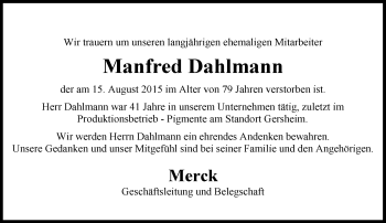 Traueranzeige von Manfred Dahlmann von trauer.echo-online.de