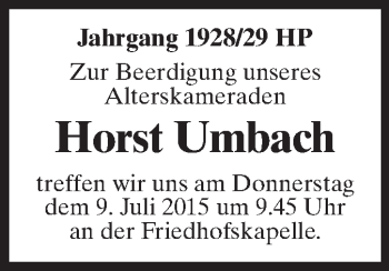 Traueranzeige von Horst Umbach von Starkenburger Echo
