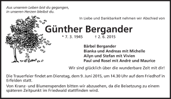 Traueranzeige von Günther Bergander von Rüsselsheimer Echo, Groß-Gerauer-Echo, Ried Echo