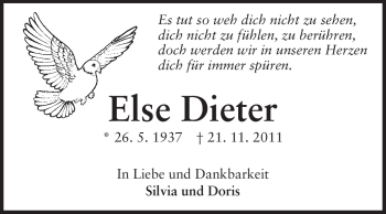 Traueranzeige von Else Dieter von Echo-Zeitungen (Gesamtausgabe)