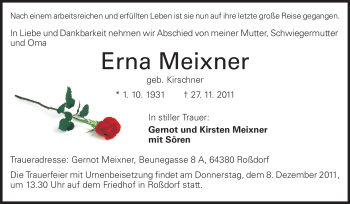 Traueranzeige von Erna Meixner von Echo-Zeitungen (Gesamtausgabe)