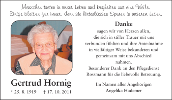Traueranzeige von Gertrud Hornig von Starkenburger Echo