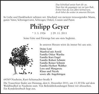 Traueranzeige von Philipp Geyer von Rüsselsheimer Echo, Groß-Gerauer-Echo, Ried Echo