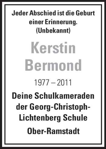 Traueranzeige von Kerstin Bermond von Echo-Zeitungen (Gesamtausgabe)