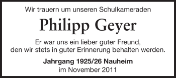 Traueranzeige von Philipp Geyer von Rüsselsheimer Echo, Groß-Gerauer-Echo, Ried Echo