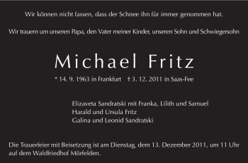 Traueranzeige von Michael Fritz von Echo-Zeitungen (Gesamtausgabe)