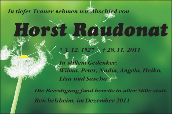 Traueranzeige von Horst Raudonat von Odenwälder Echo