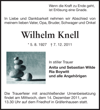 Traueranzeige von Wilhelm Knell von Echo-Zeitungen (Gesamtausgabe)