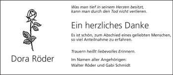 Traueranzeige von Dora Röder von Echo-Zeitungen (Gesamtausgabe)