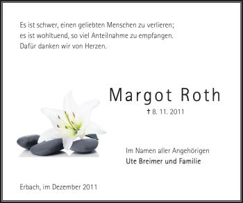 Traueranzeige von Margot Roth von Odenwälder Echo
