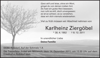 Traueranzeige von Karlheinz Ziergöbel von Echo-Zeitungen (Gesamtausgabe)