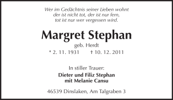 Traueranzeige von Margret Stephan von Rüsselsheimer Echo, Groß-Gerauer-Echo, Ried Echo