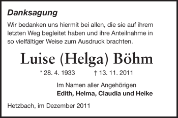 Traueranzeige von Luise Helga Böhm von Odenwälder Echo