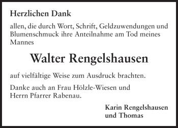 Traueranzeige von Walter Rengelshausen von Echo-Zeitungen (Gesamtausgabe)