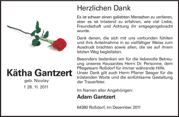 Traueranzeige von Kätha Gantzert von Echo-Zeitungen (Gesamtausgabe)