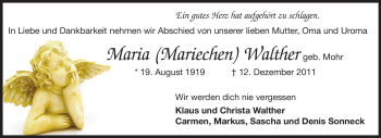 Traueranzeige von Maria Walther von Darmstädter Echo, Odenwälder Echo, Rüsselsheimer Echo, Groß-Gerauer-Echo, Ried Echo
