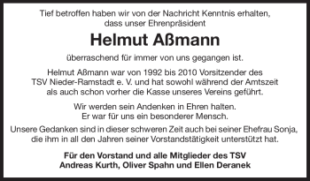 Traueranzeige von Helmut Paul Aßmann von Echo-Zeitungen (Gesamtausgabe)