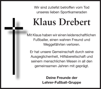 Traueranzeige von Klaus Drebert von Odenwälder Echo