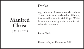 Traueranzeige von Manfred Christ von Echo-Zeitungen (Gesamtausgabe)