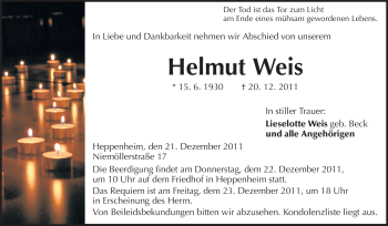 Traueranzeige von Helmut Weis von Starkenburger Echo