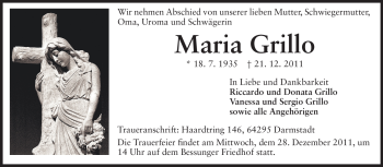 Traueranzeige von Maria Grillo von Darmstädter Echo, Odenwälder Echo, Rüsselsheimer Echo, Groß-Gerauer-Echo, Ried Echo