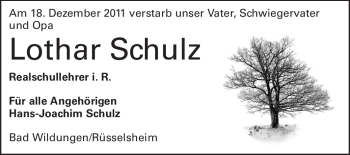 Traueranzeige von Lothar Schulz von Rüsselsheimer Echo, Groß-Gerauer-Echo, Ried Echo