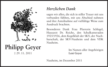 Traueranzeige von Philipp Geyer von Rüsselsheimer Echo, Groß-Gerauer-Echo, Ried Echo