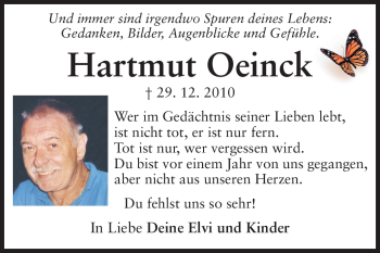 Traueranzeige von Hartmut Oeinck von Darmstädter Echo, Odenwälder Echo, Rüsselsheimer Echo, Groß-Gerauer-Echo, Ried Echo