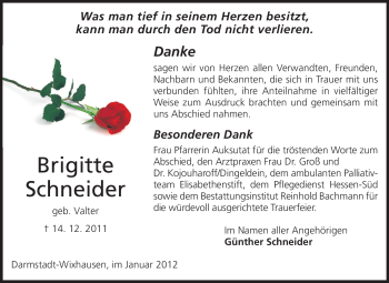 Traueranzeige von Brigitte Schneider von Echo-Zeitungen (Gesamtausgabe)