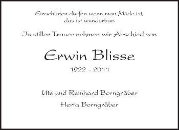 Traueranzeige von Erwin Blisse von Echo-Zeitungen (Gesamtausgabe)