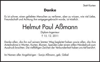 Traueranzeige von Helmut Paul Aßmann von Echo-Zeitungen (Gesamtausgabe)