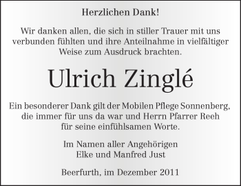 Traueranzeige von Ulrich Zinglé von Odenwälder Echo