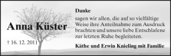 Traueranzeige von Anna Küster von Echo-Zeitungen (Gesamtausgabe)