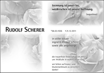 Traueranzeige von Rudolf Scherer von Echo-Zeitungen (Gesamtausgabe)
